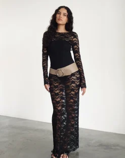 Motel Rocks Little Black Dresses | Party Dresses-Sophie Unlined Maxi Dress in Black Jasmine Lace