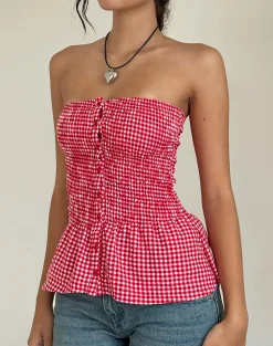 Motel Rocks Bandeau Tops-Soter Top in Red Gingham RedGingham