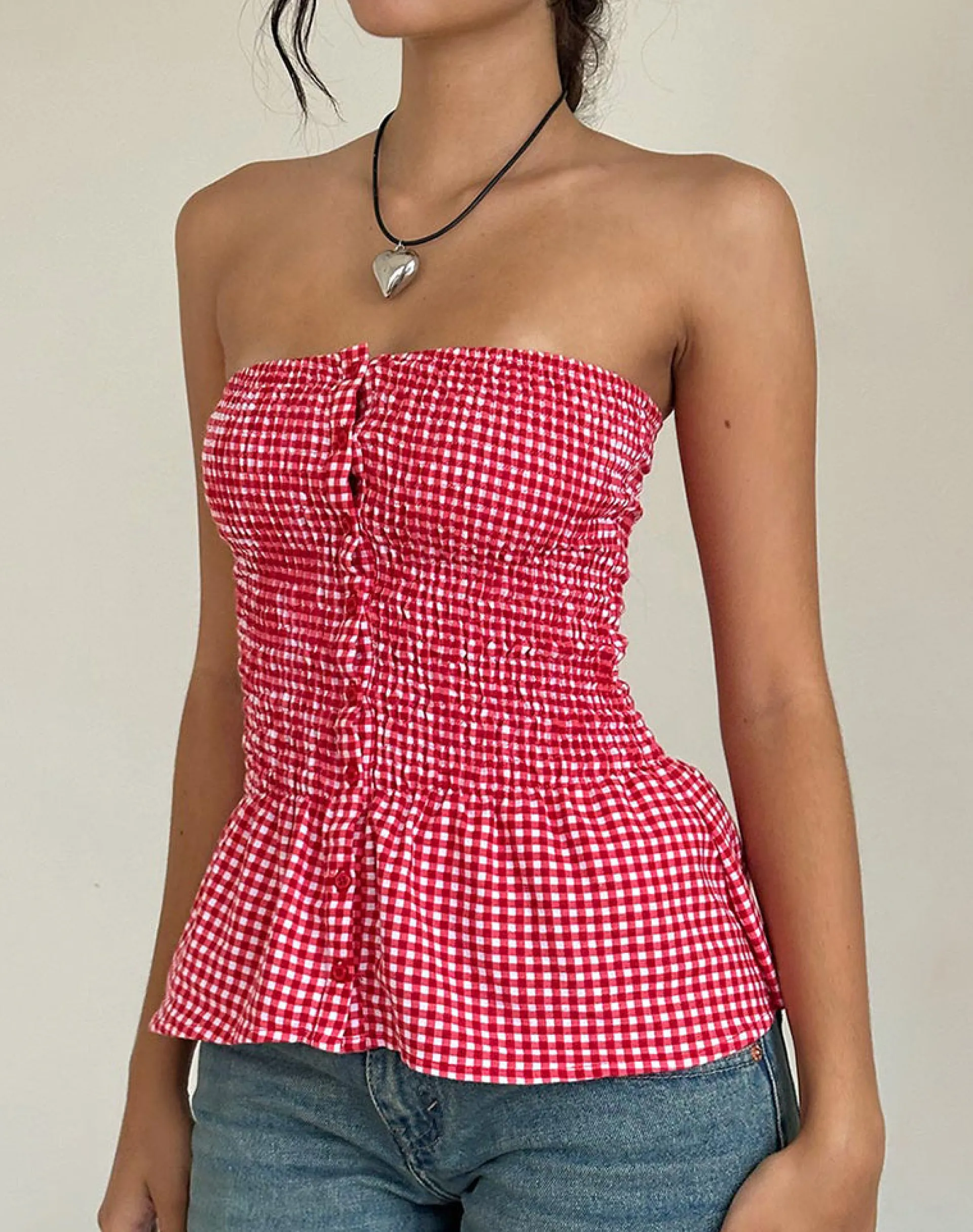 Motel Rocks Bandeau Tops-Soter Top in Red Gingham RedGingham