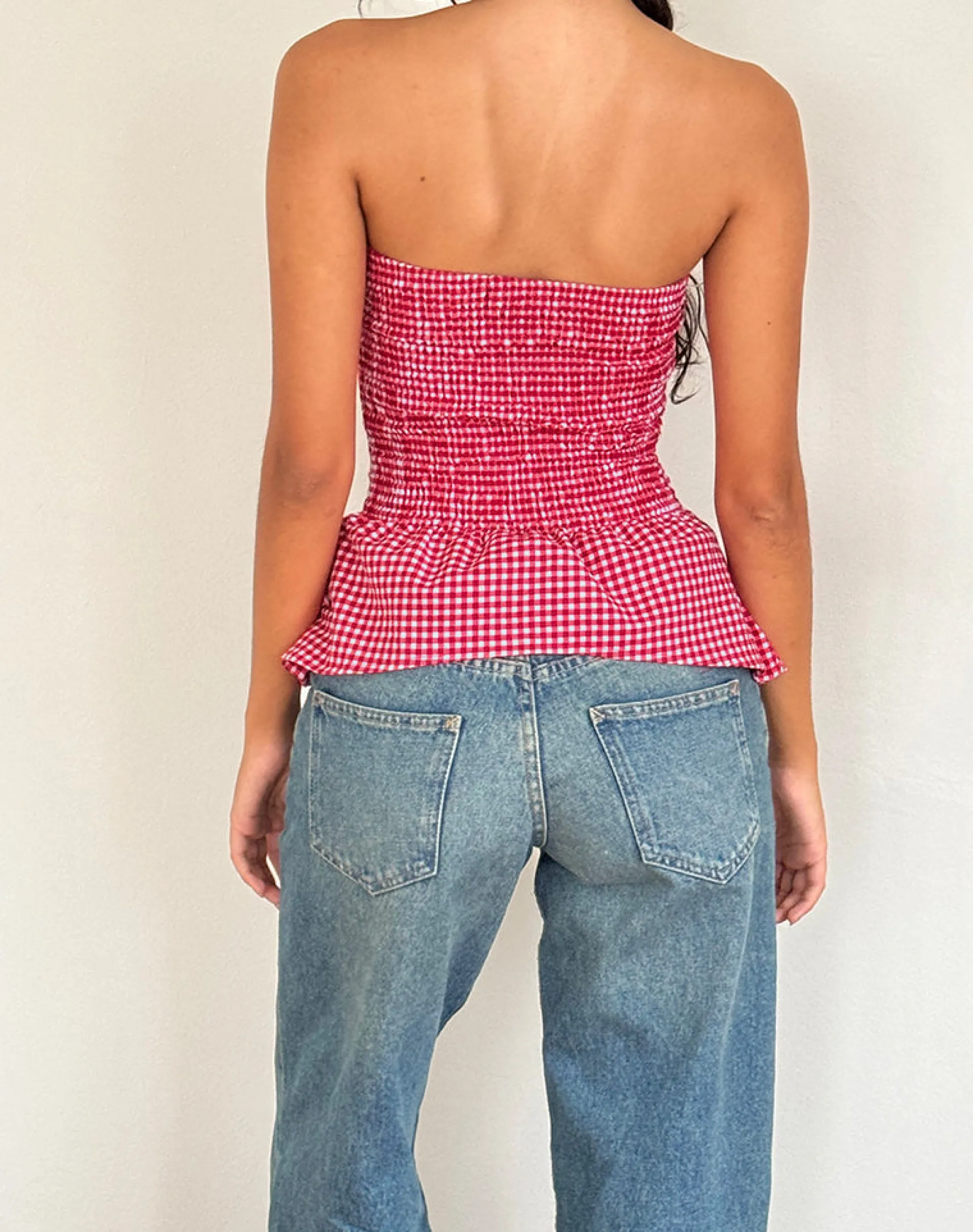 Motel Rocks Bandeau Tops-Soter Top in Red Gingham RedGingham