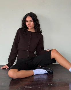 Motel Rocks Cardigans | Long Sleeve Tops-Subra Long Sleeve Ribbed Hem Cardigan in Bitter Chocolate