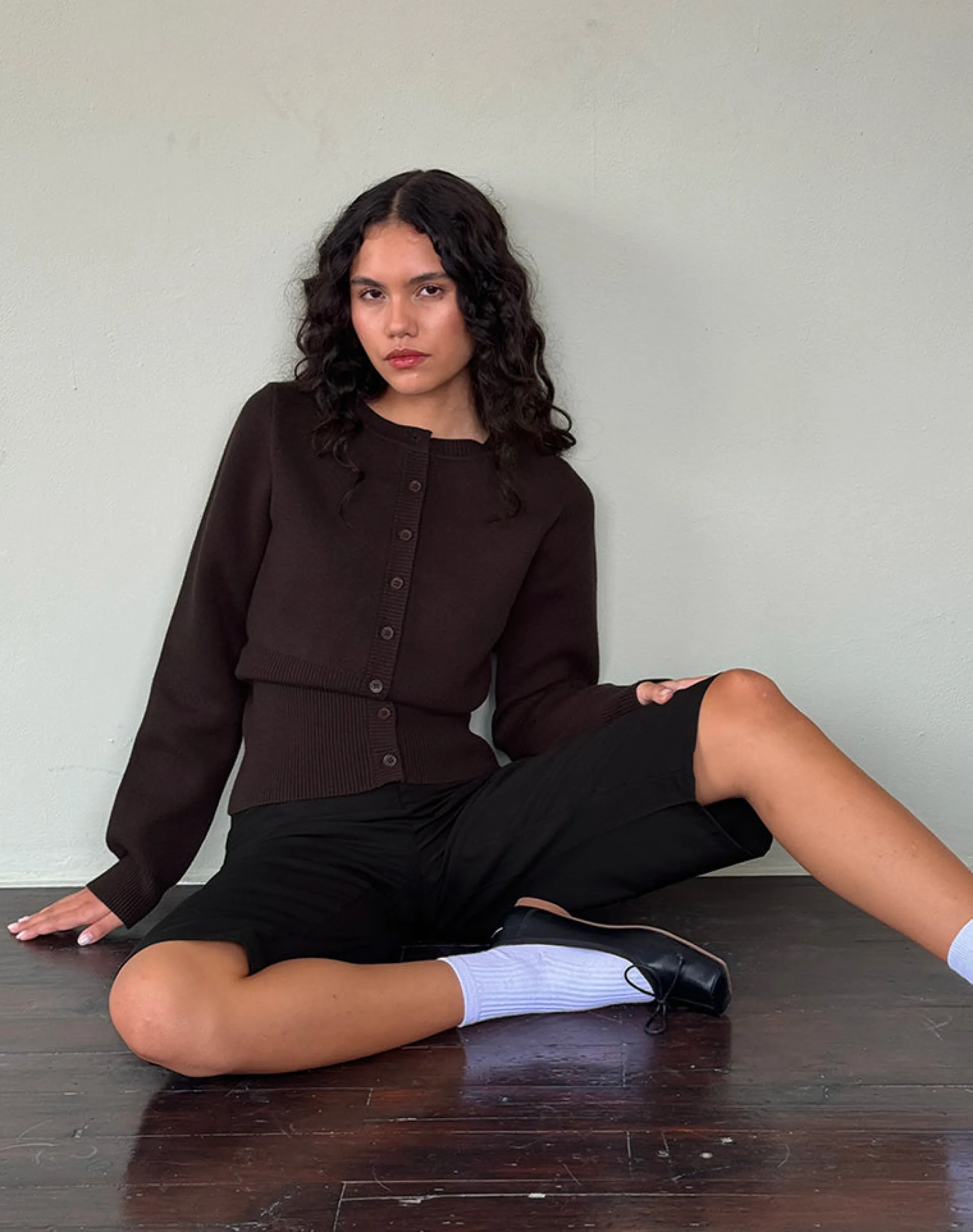 Motel Rocks Cardigans | Long Sleeve Tops-Subra Long Sleeve Ribbed Hem Cardigan in Bitter Chocolate