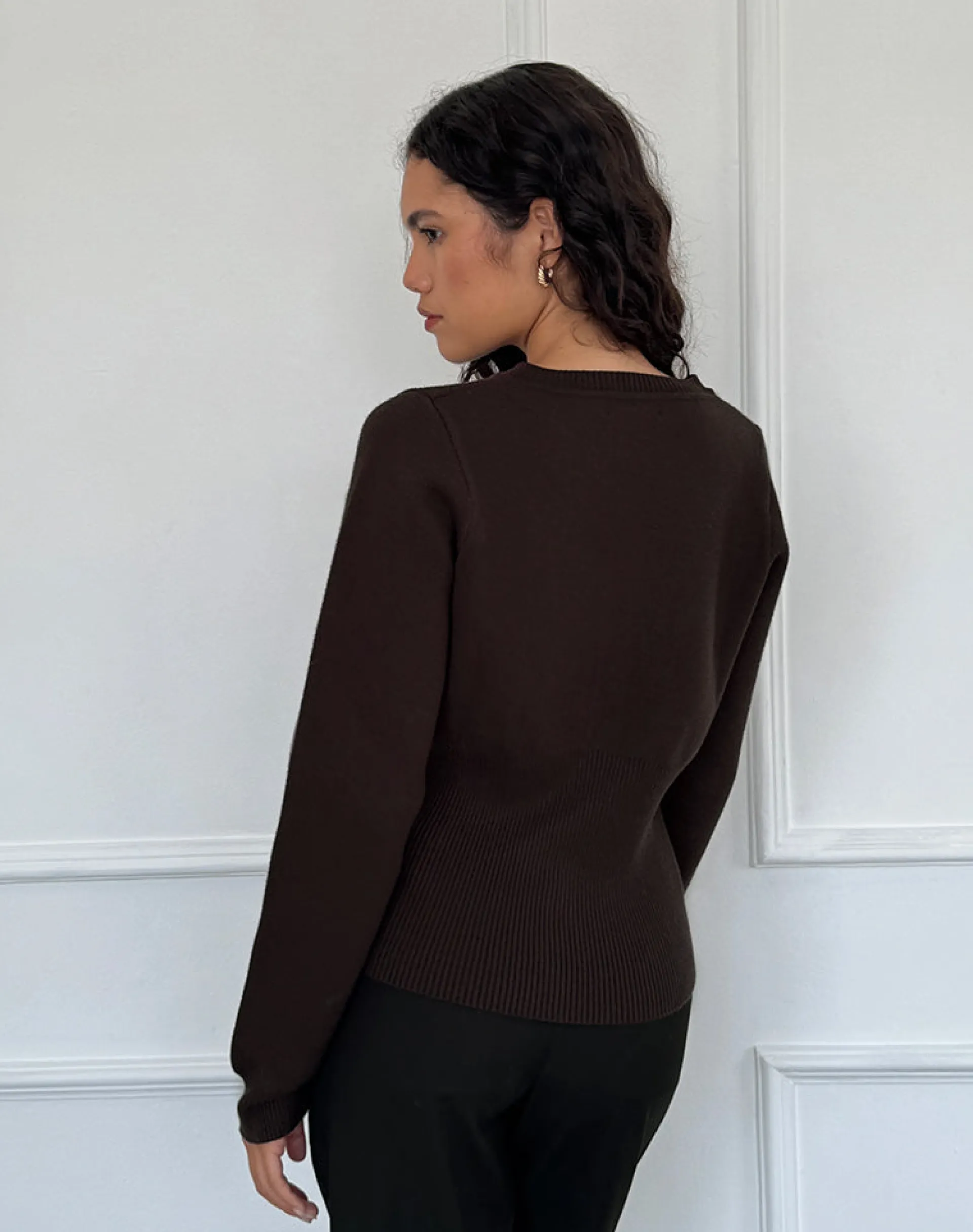 Motel Rocks Cardigans | Long Sleeve Tops-Subra Long Sleeve Ribbed Hem Cardigan in Bitter Chocolate