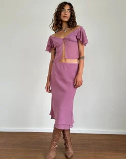 Motel Rocks Co-Ords | A Line Skirts-Suharni Midi Skirt in Chiffon Mauve