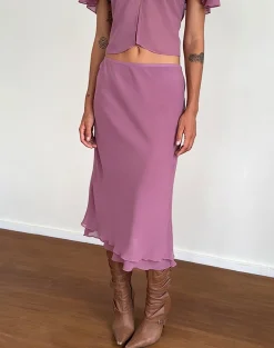 Motel Rocks Co-Ords | A Line Skirts-Suharni Midi Skirt in Chiffon Mauve
