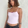 Motel Rocks Basic Tops | Vest Tops-Suna Vest Top in Light Pink with Burgundy Trim LightPinkwithBurgundyTrim