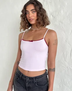 Motel Rocks Basic Tops | Vest Tops-Suna Vest Top in Light Pink with Burgundy Trim LightPinkwithBurgundyTrim