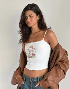 Motel Rocks Basic Tops | Vest Tops-Suna Vest Top in Little Girl Motif White LittleGirlMotifWhite