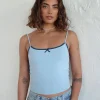 Motel Rocks Basics | Basic Tops-Suna Vest Top in Nantucket Blue with Mineral Blue Trim NantucketBluewithMineralBlueTrim