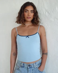 Motel Rocks Basics | Basic Tops-Suna Vest Top in Nantucket Blue with Mineral Blue Trim NantucketBluewithMineralBlueTrim