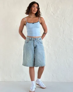 Motel Rocks Basics | Basic Tops-Suna Vest Top in Nantucket Blue with Mineral Blue Trim NantucketBluewithMineralBlueTrim