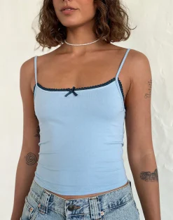 Motel Rocks Basics | Basic Tops-Suna Vest Top in Nantucket Blue with Mineral Blue Trim NantucketBluewithMineralBlueTrim