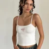 Motel Rocks Vest Tops | Printed Tops-Suna Vest Top in Off White with Strawberry Bow Print OffWhitewithStrawberryBowPrint