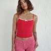 Motel Rocks Basic Tops | Vest Tops-Suna Vest Top in Tango Red with Ivory Trim TangoRedwithIvoryTrim