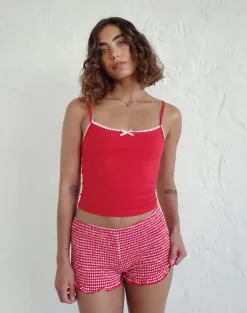 Motel Rocks Basic Tops | Vest Tops-Suna Vest Top in Tango Red with Ivory Trim TangoRedwithIvoryTrim
