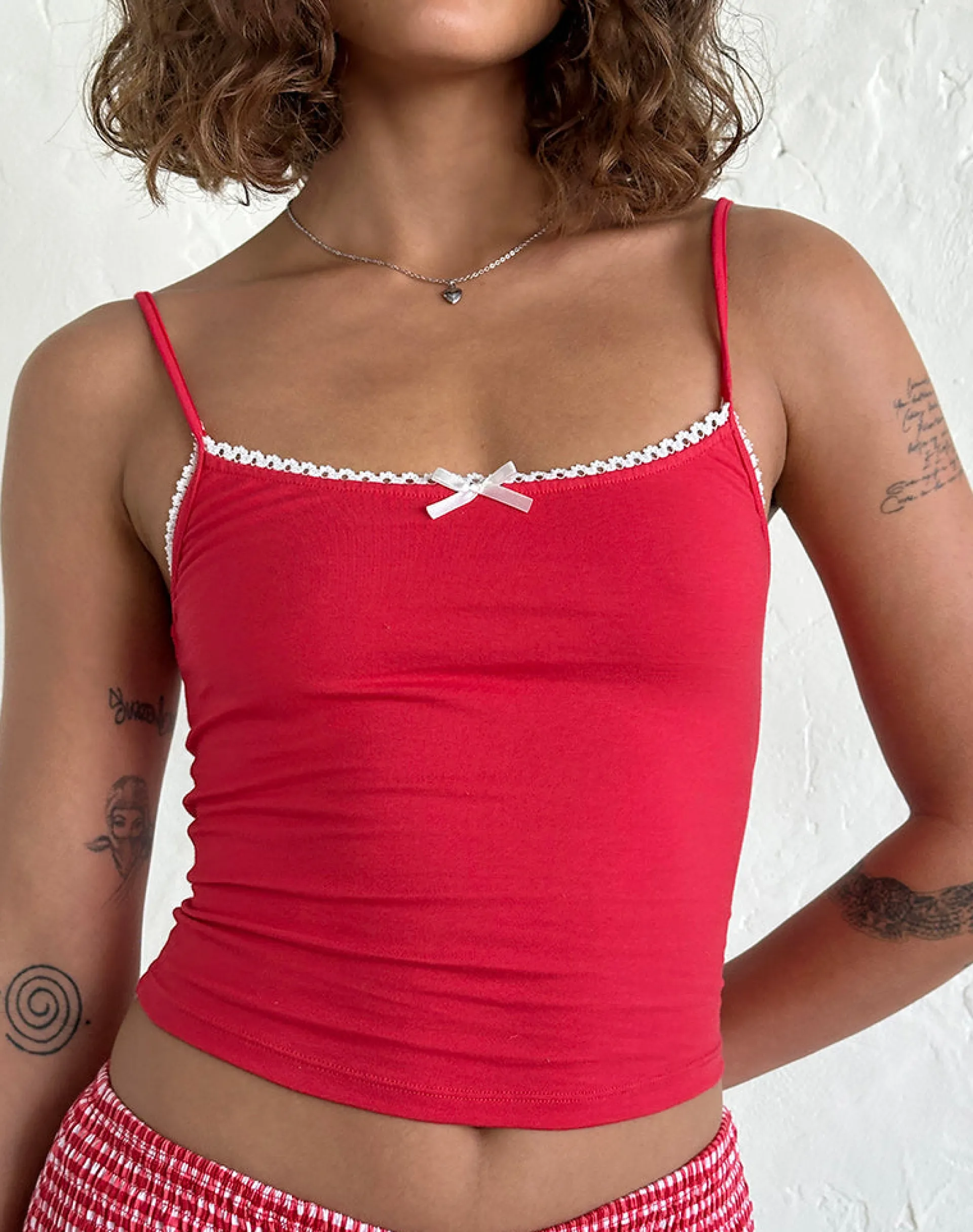 Motel Rocks Basic Tops | Vest Tops-Suna Vest Top in Tango Red with Ivory Trim TangoRedwithIvoryTrim
