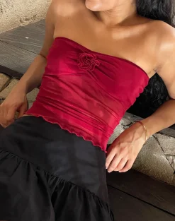 Motel Rocks Bandeau Tops | Going Out Tops-Sunniva Bandeau Top in Cherry Mesh