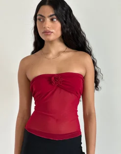 Motel Rocks Bandeau Tops | Going Out Tops-Sunniva Bandeau Top in Cherry Mesh