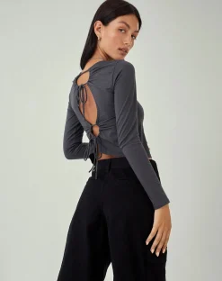 Motel Rocks Basics | Long Sleeve Tops-Suratmi Long Sleeve Top in Ocean Storm OceanStorm