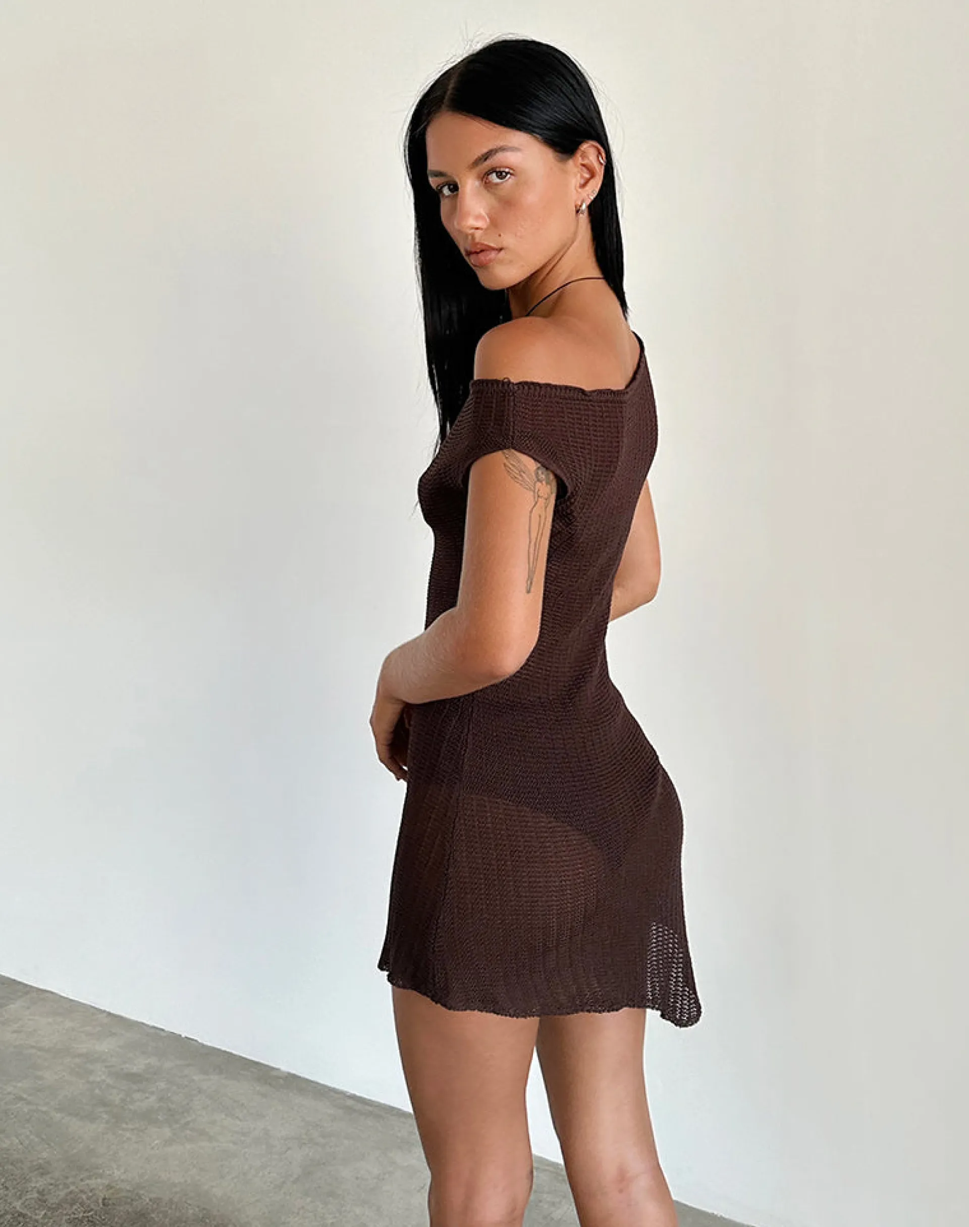 Motel Rocks Day Dresses | Bodycon Dresses-Susannah Dress in Wide Rib Knit Brown