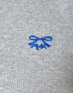 Motel Rocks Basic Tops | Tees-Suti Tee in Grey Marl with Cobalt Blue Bow Embroidery GreyMarlwithCobaltBlueBowEmbroidery