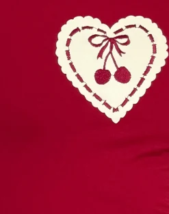 Motel Rocks Tees-Sutin Baby Tee in Adrenaline Red with Embroidered Cherry Heart AdrenalineRedwithEmbroideredCherryHeart