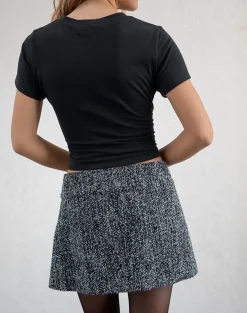 Motel Rocks Basic Tops | Printed Tops-Sutin Baby Tee in Black with Cocktail Glass Hotfix BlackwithCocktailGlassHotfix