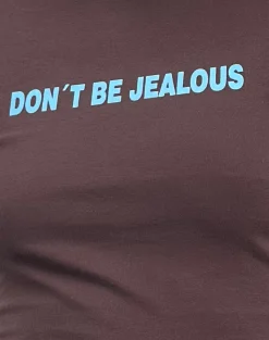 Motel Rocks Printed Tops | Tees-Sutin Baby Tee in Deep Mahogany with Don't Be Jealous Slogan DeepMahoganywithDon'tBeJelousSlogan