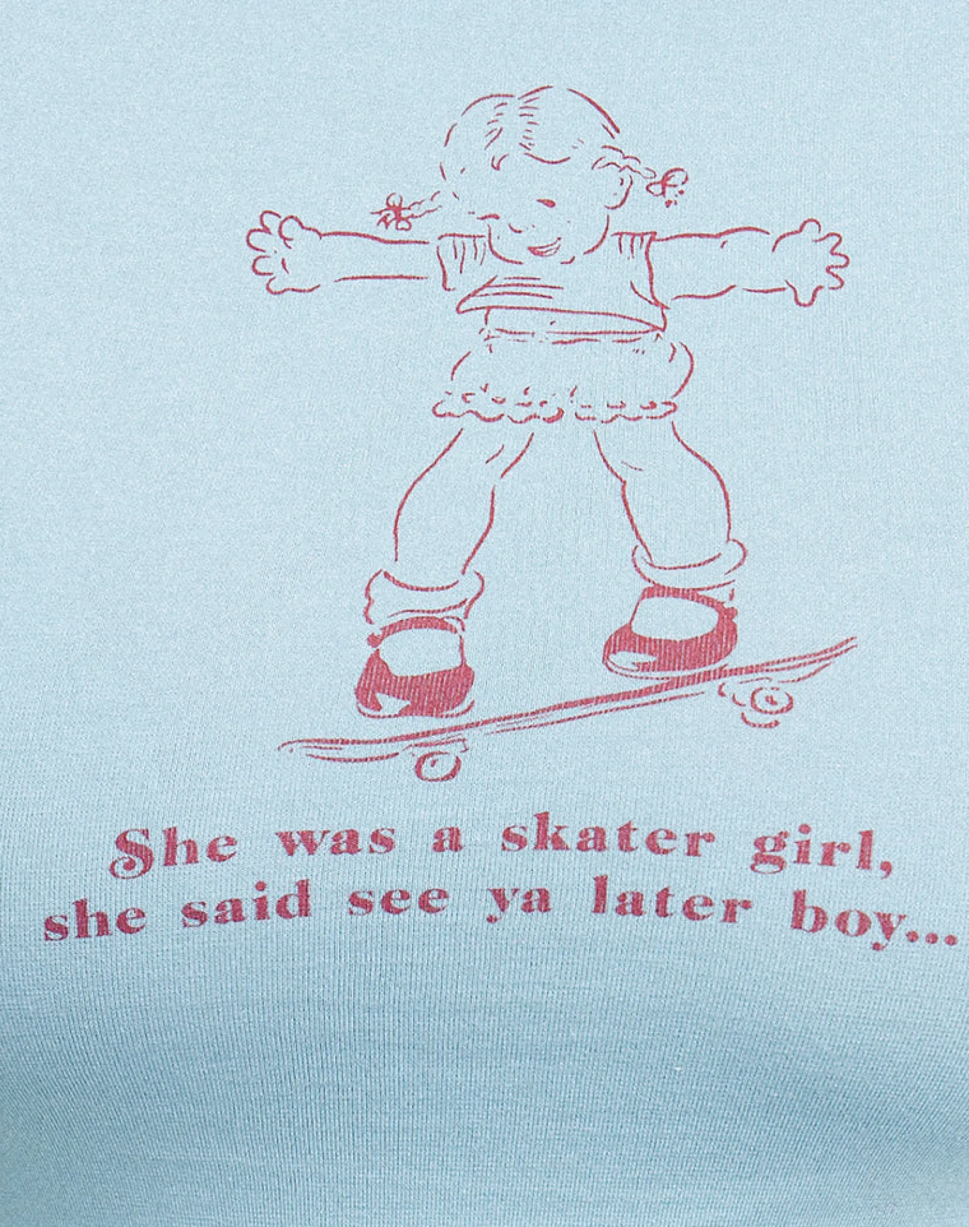 Motel Rocks Basic Tops | Tees-Sutin Baby Tee in Nantucket Blue with Skater Girl Motif NantucketBluewithSkaterGirlMotif
