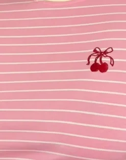 Motel Rocks Printed Tops | Tees-Sutin Baby Tee in Pink Stripe Combi Cherry Embroidery PinkStripeCombiCherryEmbroidery