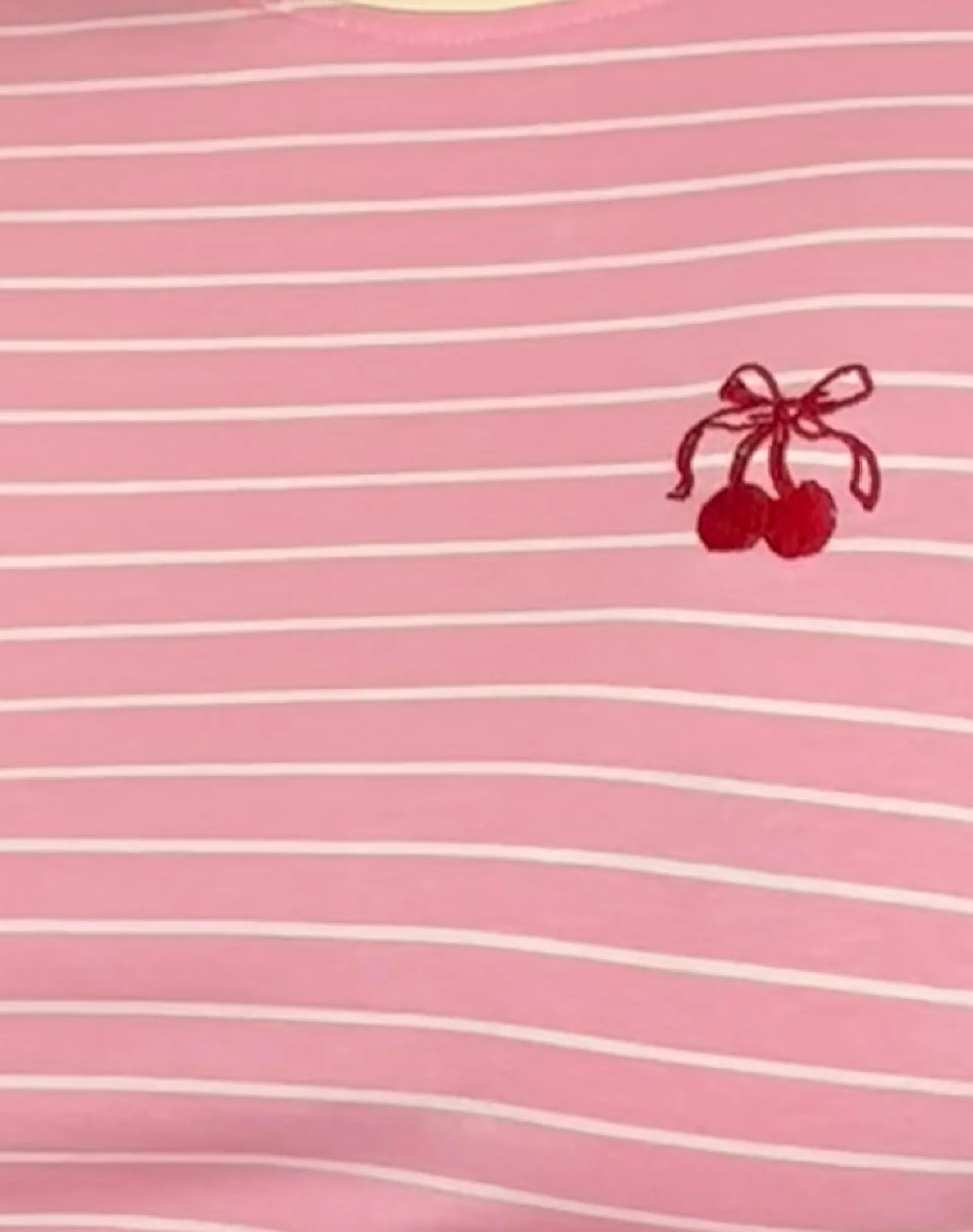 Motel Rocks Printed Tops | Tees-Sutin Baby Tee in Pink Stripe Combi Cherry Embroidery PinkStripeCombiCherryEmbroidery