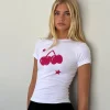 Motel Rocks Basics | Basic Tops-Sutin Baby Tee in White Cherry Print WhiteCherryPrint