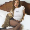 Motel Rocks Basic Tops | Tees-Sutin Baby Tee in White with Spoilt Slogan WhitewithSpoiltSlogan