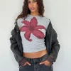 Motel Rocks Basic Tops | Printed Tops-Sutin Tee in Grey Marl Painted Flower Graphic GreyMarlPaintedFlowerGraphic