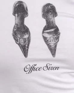 Motel Rocks Printed Tops | Tees-Sutin Tee in White with Office Siren Print WhitewithOfficeSirenPrint