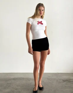 Motel Rocks Printed Tops-Sutin Tee in White with Red Gingham Bow WhitewithRedGinghamBow