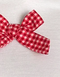 Motel Rocks Printed Tops-Sutin Tee in White with Red Gingham Bow WhitewithRedGinghamBow