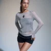 Motel Rocks Long Sleeve Tops | Going Out Tops-Suzette Long Sleeve Top in Silver Chain