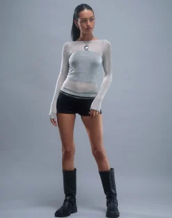 Motel Rocks Long Sleeve Tops | Going Out Tops-Suzette Long Sleeve Top in Silver Chain