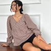 Motel Rocks Shirts And Blouses-Suzumi Wrap Blouse in Mini Gingham Brown