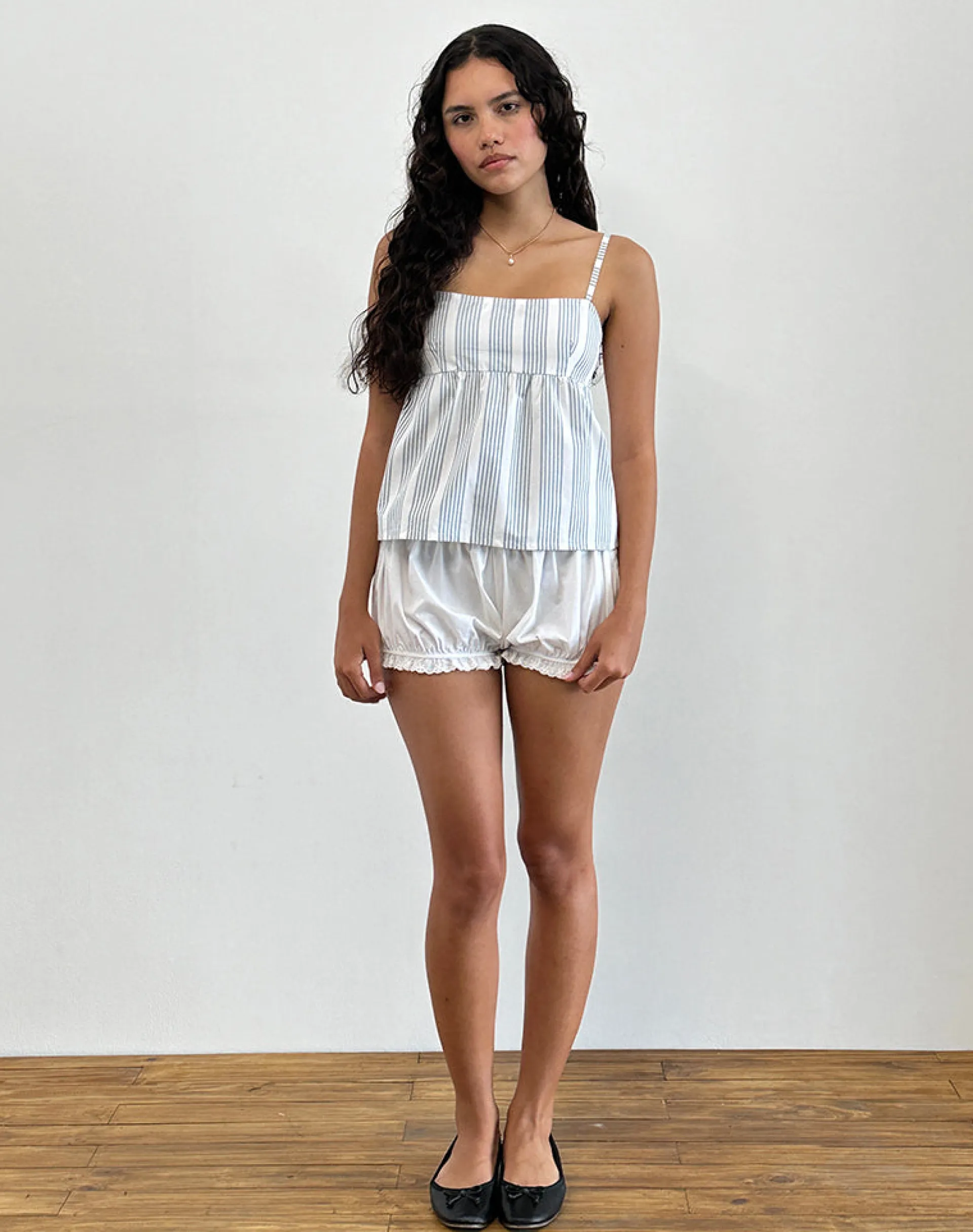 Motel Rocks Printed Tops | Strappy Tops-Svana Cami Top in Vertical Grey Stripe