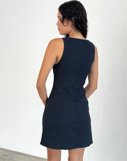Motel Rocks Tailoring | Day Dresses-Sveta Sleeveless Mini Dress in Linen Tapshoe Black