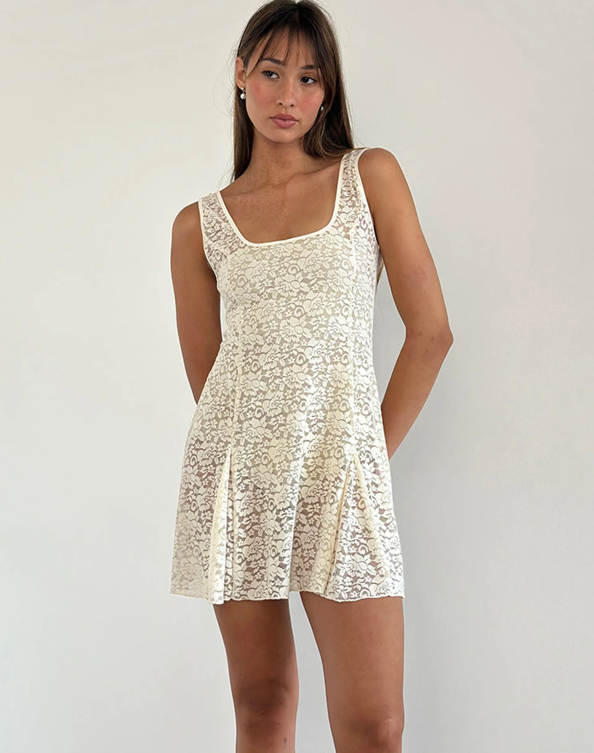 Motel Rocks Party Dresses | Mini Dresses-Tabah Mini Dress in Rose Lace Ivory