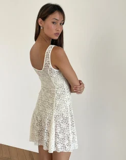 Motel Rocks Party Dresses | Mini Dresses-Tabah Mini Dress in Rose Lace Ivory