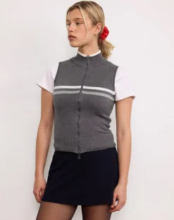 Motel Rocks Jackets-Tabeya Sleeveless Knit Jacket in grey