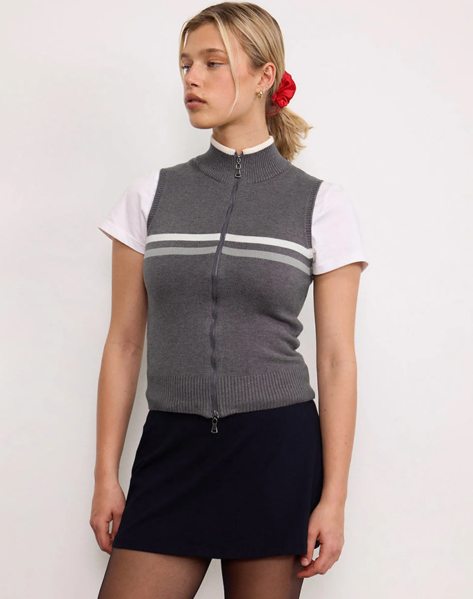 Motel Rocks Jackets-Tabeya Sleeveless Knit Jacket in grey