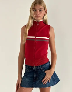 Motel Rocks Jackets-Tabeya Sleeveless Knit Jacket in Red