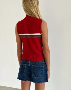 Motel Rocks Jackets-Tabeya Sleeveless Knit Jacket in Red
