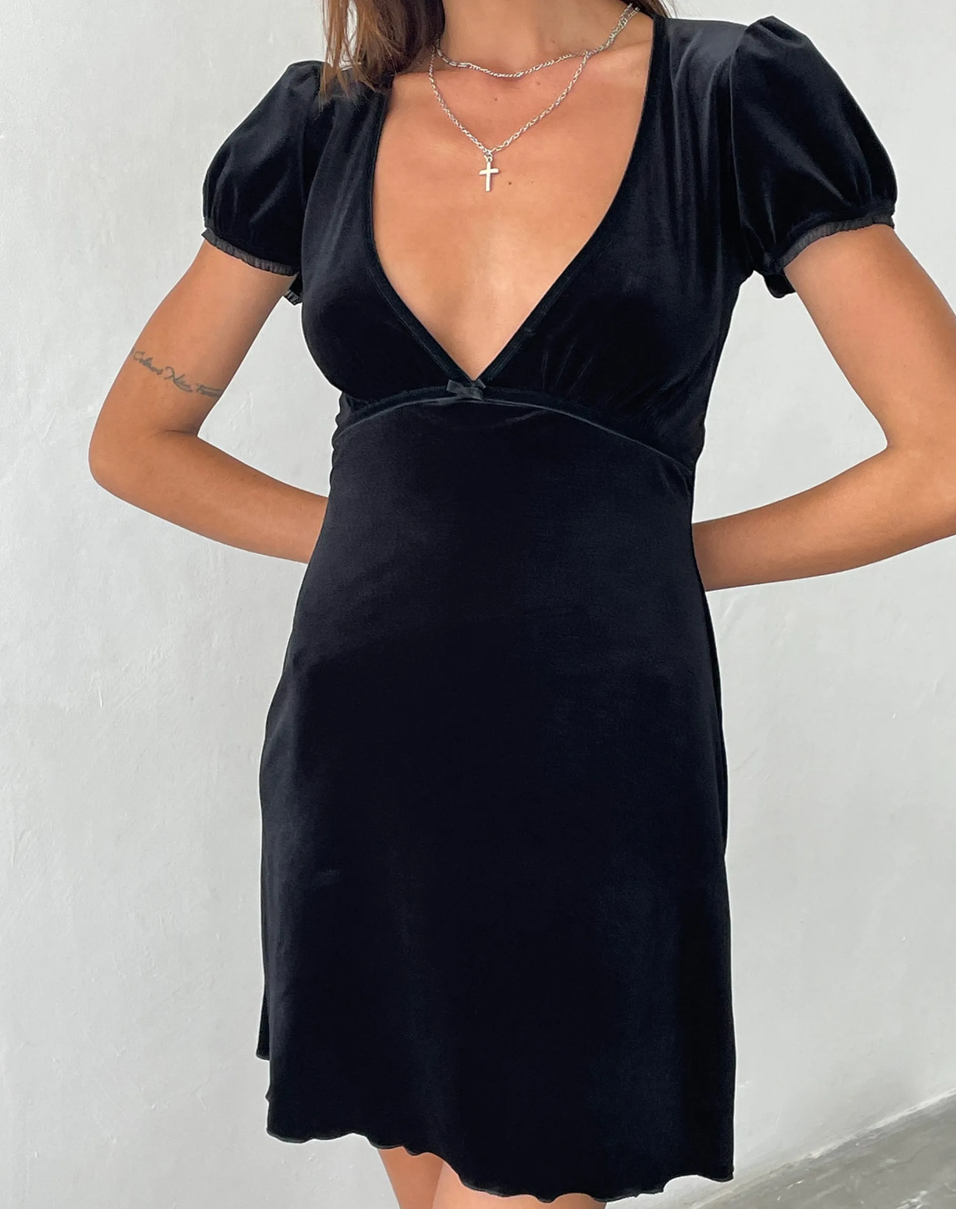 Motel Rocks Little Black Dresses | Mini Dresses-Tabitha Mini Dress in Black Velvet