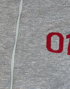 Motel Rocks Jackets-Tacita Zip Through Jacket in Grey with Red Motif